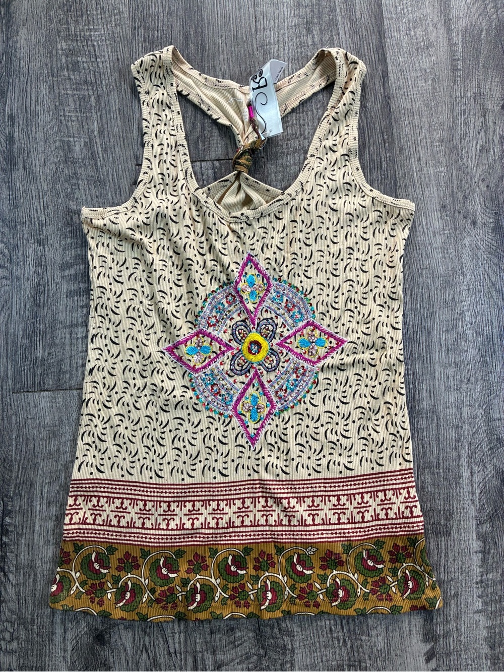 RXB Tank Top Beaded Racerback Medium Boho Y2K Hippie Festival